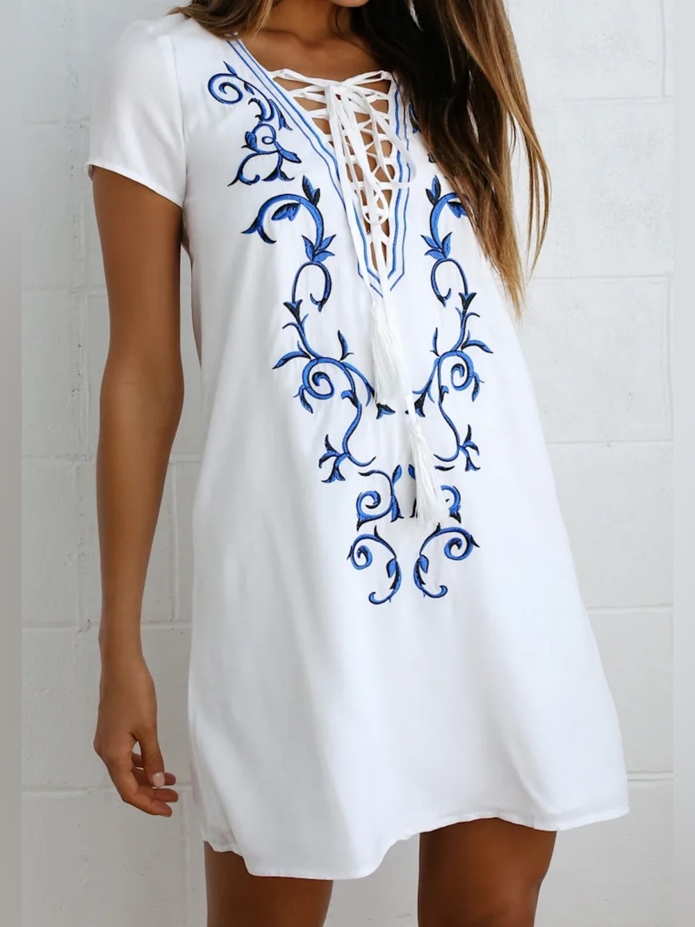 Lulu’s Down in Kokomo Ivory Embroidered Shift Dress
